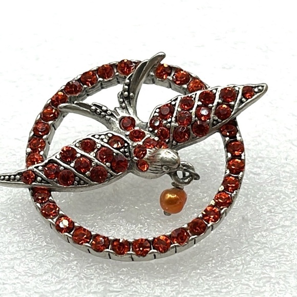 Bird Pendant Red Crystal Bird In Flight Pearl Drop Bird | Pilgrim Danish Design - Picture 3 of 6